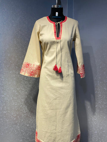 CREAM EMBROIDERED KAFTAN DRESS