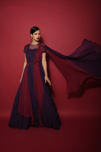 Ombre Purple Voilet Draped Gown