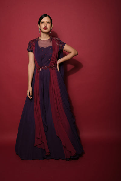 Ombre Purple Voilet Draped Gown