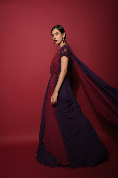 Ombre Purple Voilet Draped Gown