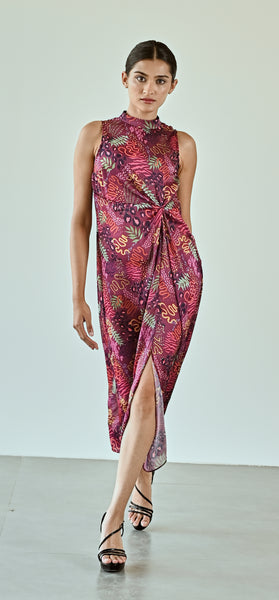 WINE PRINTED DRESS