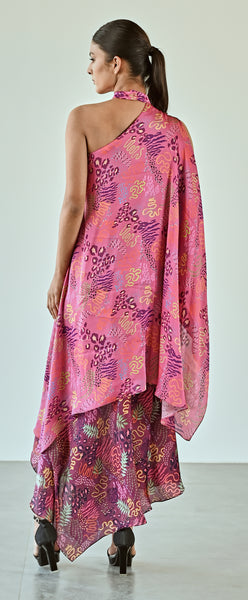 PINK WINE PRINTED DRESS