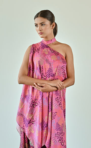 PINK WINE PRINTED DRESS