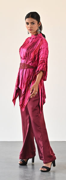 ASYMMETRIC PINK SHIBORI TOP AND BOTTOM