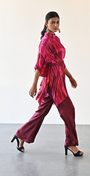 ASYMMETRIC PINK SHIBORI TOP AND BOTTOM