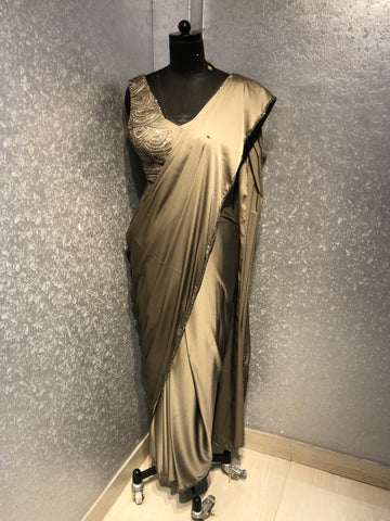 GREIGE SATIN DRAPED SAREE