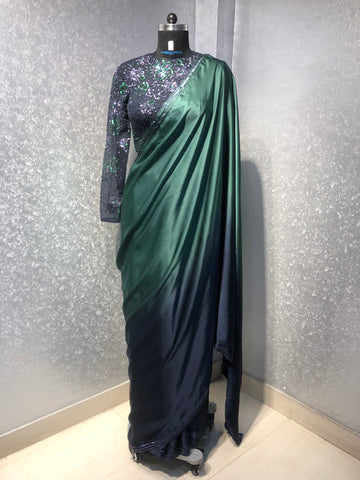 OMBRE SATIN SAREE WITH EMBROIDERED FULL SLEEVES BLOUSE