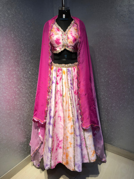 MULTICOLOR TIE AND DYE GOTA PATTI LEHENGA