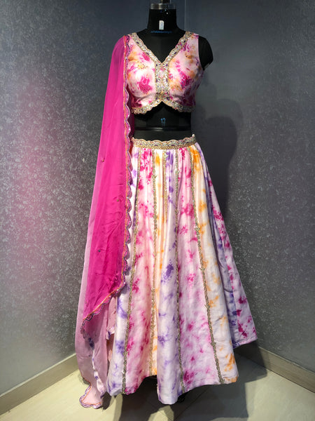 MULTICOLOR TIE AND DYE GOTA PATTI LEHENGA