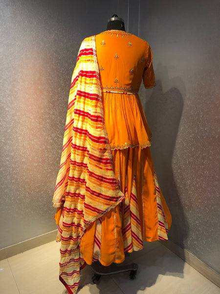 MANGO YELLOW GOTA PATTI SHARARA LEHENGA AND LEHERIYA DUPATTA