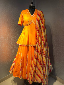 MANGO YELLOW GOTA PATTI SHARARA LEHENGA AND LEHERIYA DUPATTA