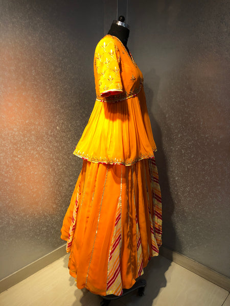 MANGO YELLOW GOTA PATTI SHARARA LEHENGA AND LEHERIYA DUPATTA