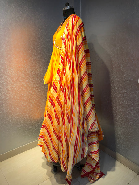 MANGO YELLOW GOTA PATTI SHARARA LEHENGA AND LEHERIYA DUPATTA