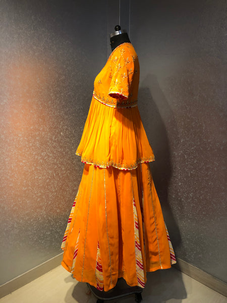 MANGO YELLOW GOTA PATTI SHARARA LEHENGA AND LEHERIYA DUPATTA