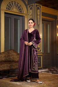 WINE VELVET KURTA SET