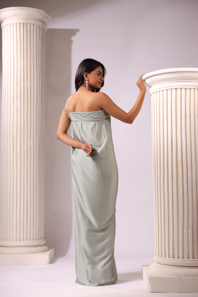 ONE SHOULDER PEARL DRAPED DRESS