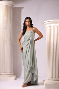 ONE SHOULDER PEARL DRAPED DRESS