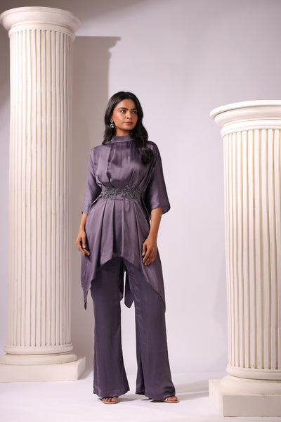 VIOLET INDOWESTREN CO ORD SET WITH EMBROIDERY AROUND THE WAIST