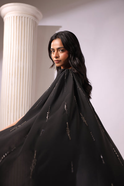 ONE SHOULDER BLACK DRAPE SAREE