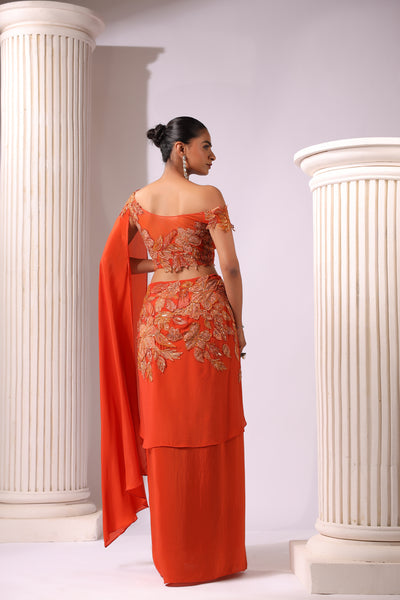 RUST ONE SHOE SHOULDER STYLE APPLIQUE DRAPE DAREE