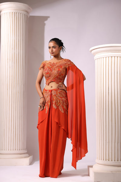 RUST ONE SHOE SHOULDER STYLE APPLIQUE DRAPE DAREE