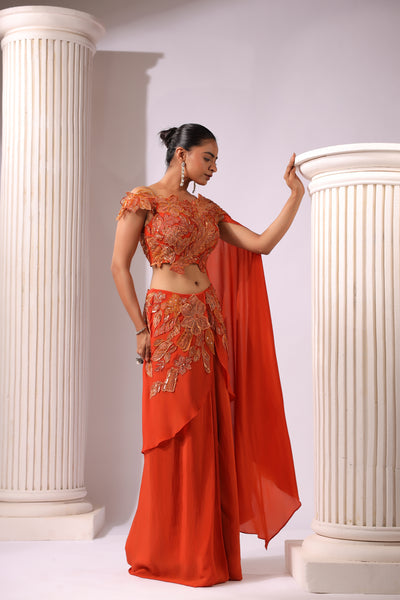 RUST ONE SHOE SHOULDER STYLE APPLIQUE DRAPE DAREE