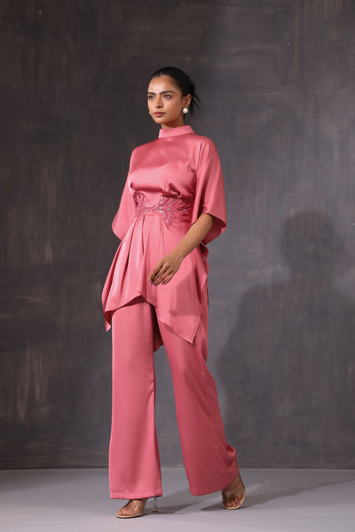 ROSE PINK INDOWESTERN CO ORD SET  WITH EMBROIDERY AROUND THE WAIST