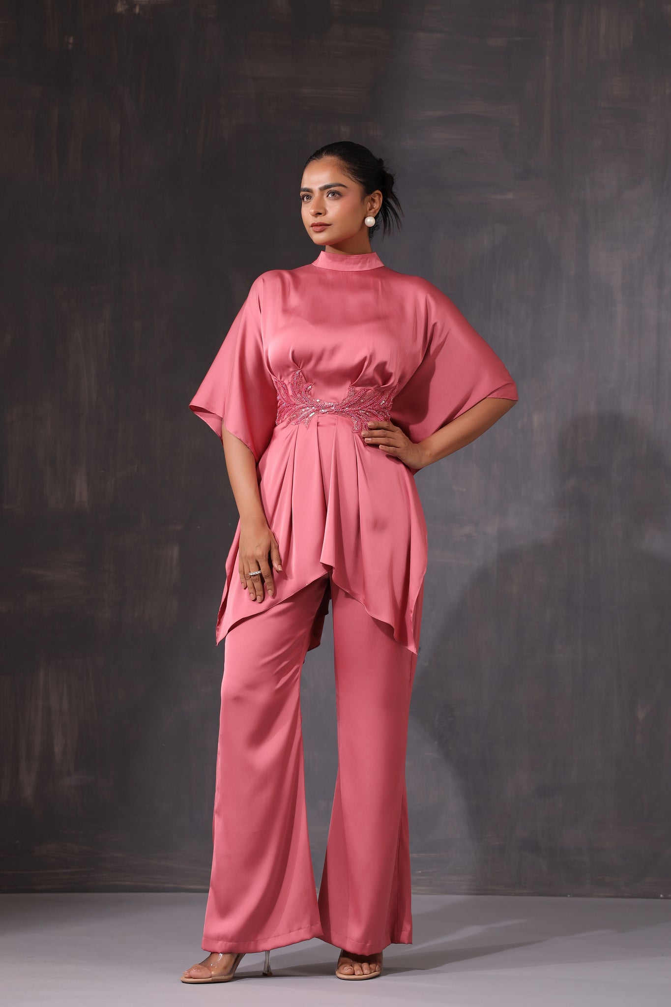 ROSE PINK INDOWESTERN CO ORD SET  WITH EMBROIDERY AROUND THE WAIST