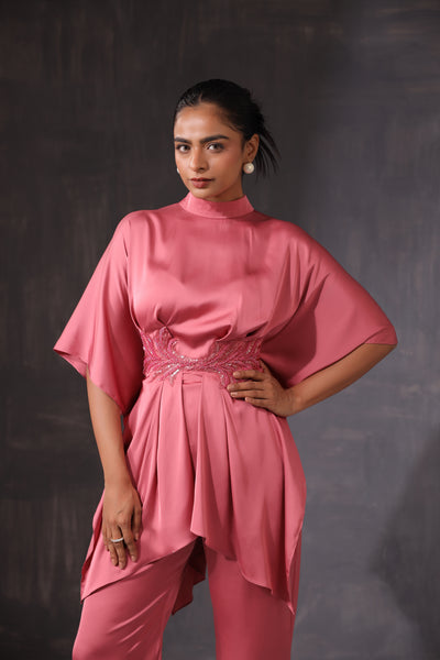 ROSE PINK INDOWESTERN CO ORD SET  WITH EMBROIDERY AROUND THE WAIST