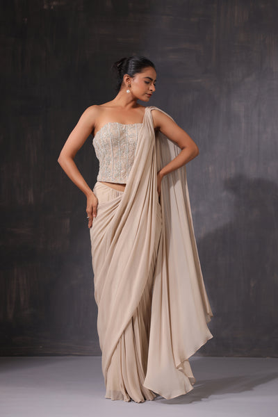 EMBROIDERED CORSET DRAPE SAREE