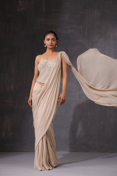 EMBROIDERED CORSET DRAPE SAREE