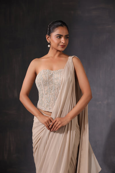 EMBROIDERED CORSET DRAPE SAREE