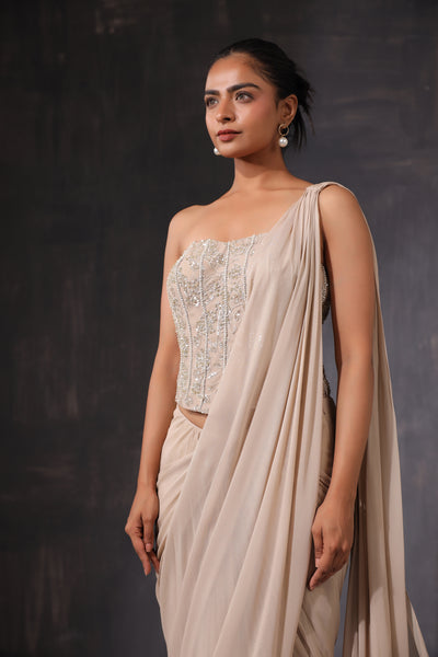 EMBROIDERED CORSET DRAPE SAREE