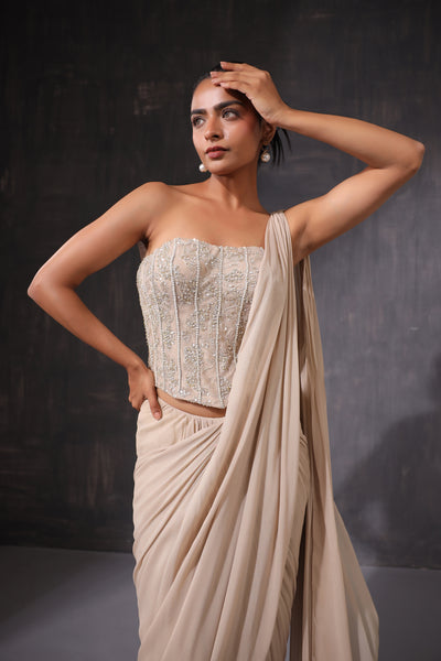 EMBROIDERED CORSET DRAPE SAREE