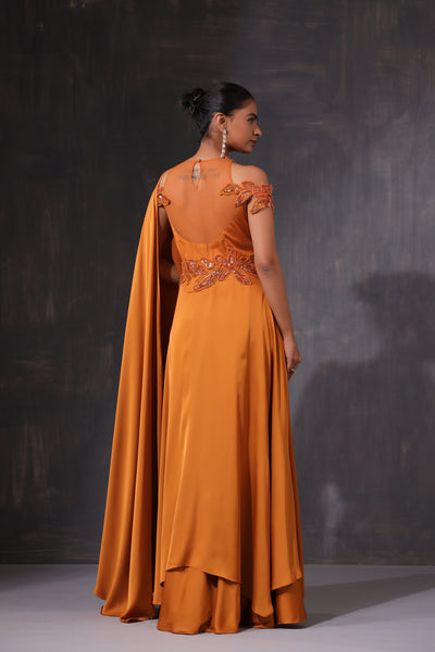 ORANGE APPLIQUE DRAPE SAREE