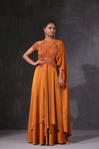 ORANGE APPLIQUE DRAPE SAREE