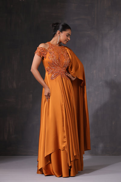 ORANGE APPLIQUE DRAPE SAREE