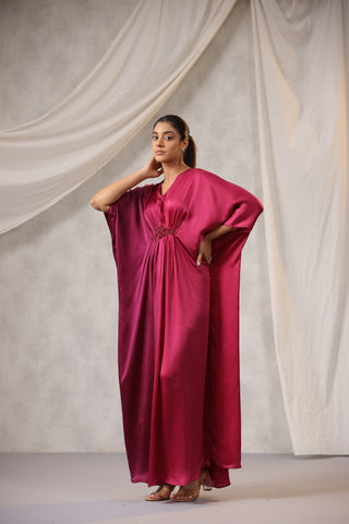 WINE AND PINK OMBRE SATIN KAFTAN