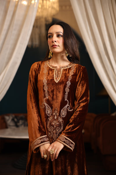 BROWN VELVET KURTA SET