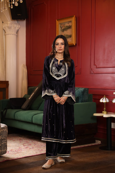 MID NIGHT BLUE VELVET KURTA SET