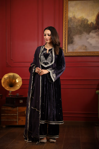 MID NIGHT BLUE VELVET KURTA SET