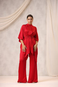 Red Satin Tunic Set