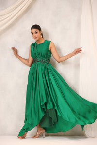 Green Satin Asymmetric Dress