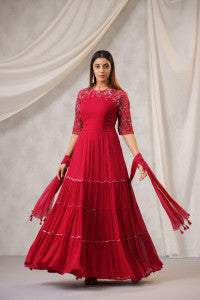 MAGENTA EMBROIDERY GEORGETTE GOWN