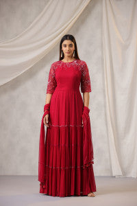 MAGENTA EMBROIDERY GEORGETTE GOWN