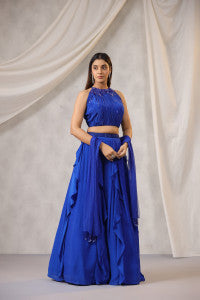 Electric blue Ruffle Lehenga Set