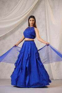 Electric blue Ruffle Lehenga Set