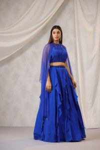 Electric blue Ruffle Lehenga Set