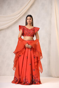 FLORAL EMBROIDERED ORGANZA LEHENGA SET WITH DUPATTA