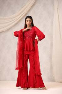 Floral Embroidered Tunic Sharara Set